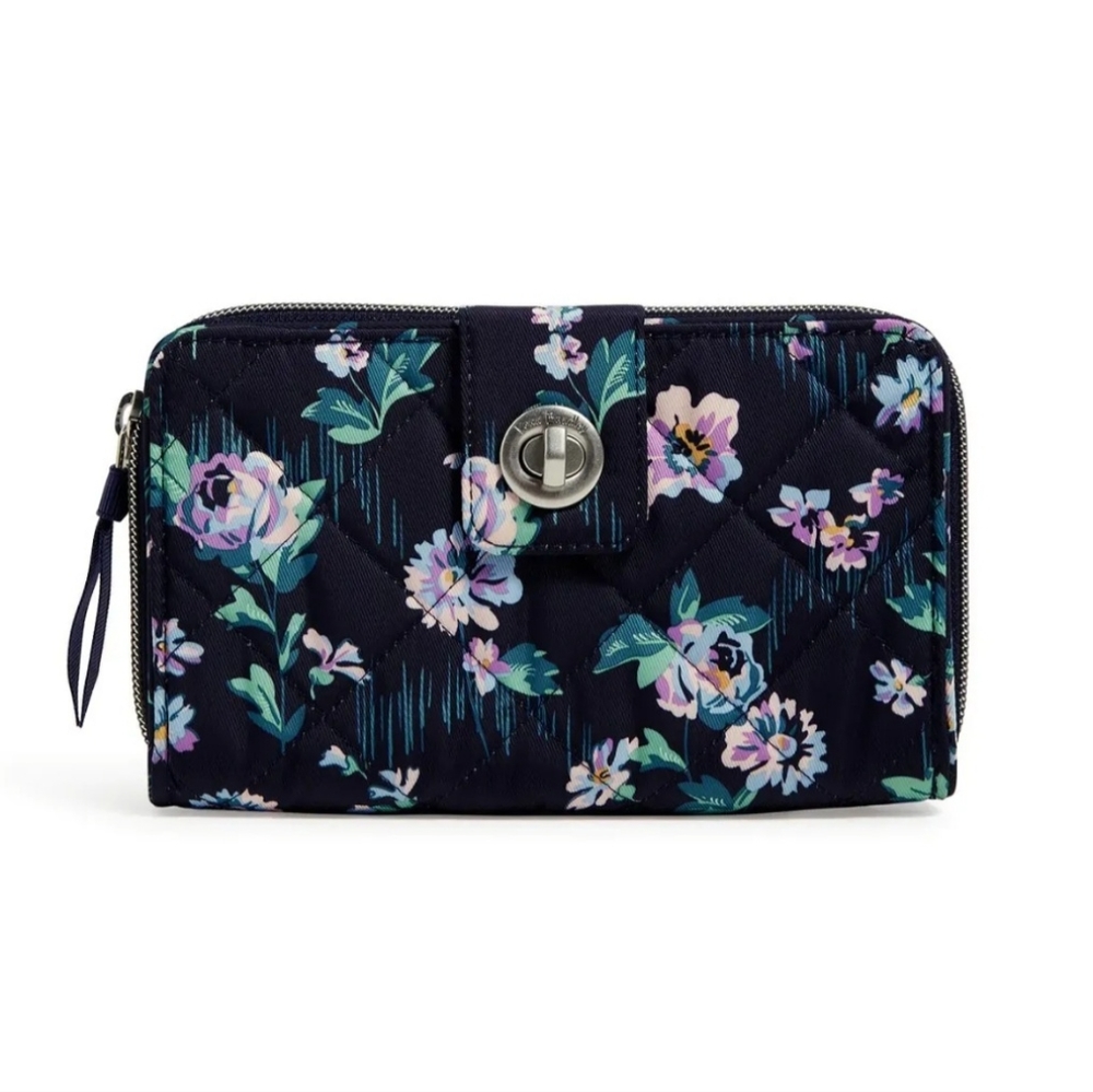 VERA BRADLEY - RFID Turnlock Wallet Navy Garden